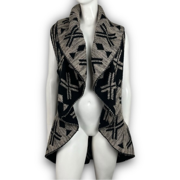 JOHNPAULRICHARD Kilim Reversible Ruffled Chunky Knit Sweater Vest Cardigan Aztec - Picture 3 of 13